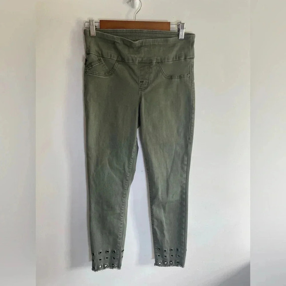 Rock & Republic Green Jeans Size 8 Green Grommet Slimming Denim RX Fever 0099 - Picture 1 of 8
